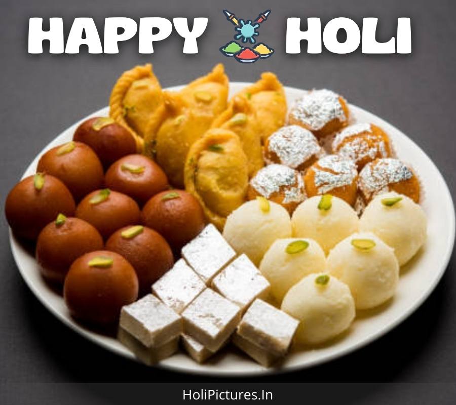 Happy Holi HD Wallpaper With Sweets